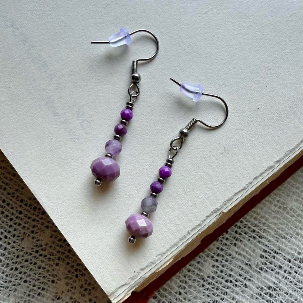 Handmade Boho Phosphosiderite and Amethyst Dangle Earrings